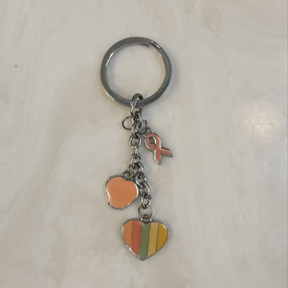 Coach Heart Charm Keychain with Pink and Orange Accents Breast Cancer Charm